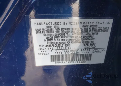 2025 Nissan Kicks Sv Fwd из США, поврежденный, VIN 3N8AP6CA4SL318382